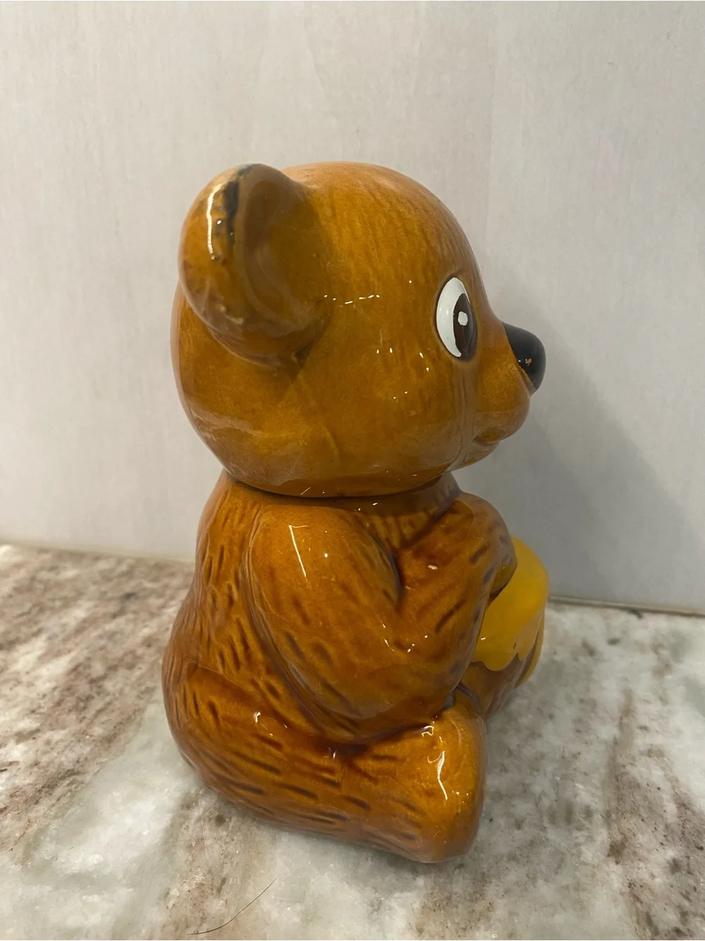 Vintage 1982 Houston Foods Ceramic Teddy Bear Honey Pot Jar with Dipper - Unused